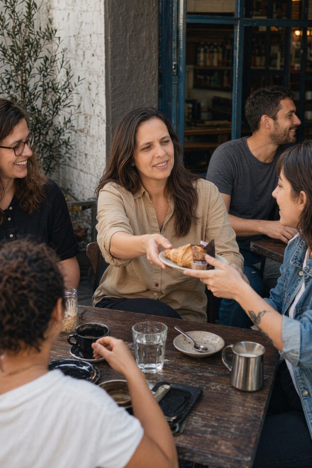 Woman laughing in a coffee shop, a warm and natural lead photo for a dating profile