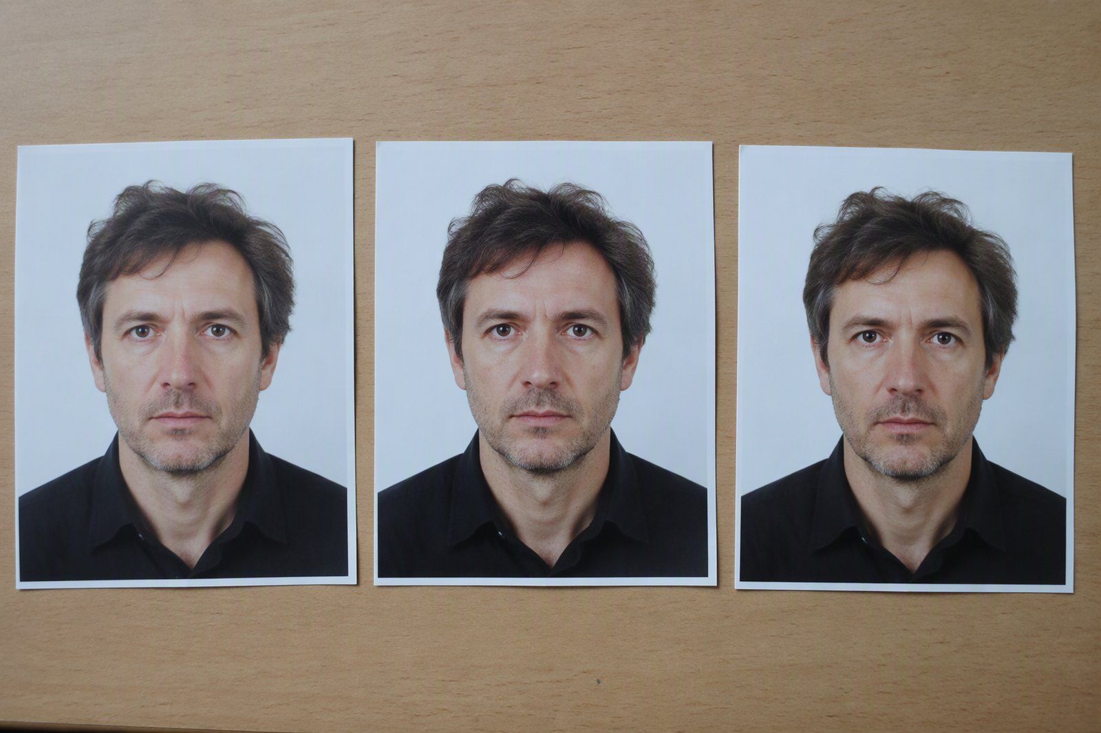 Three nearly identical printed portraits laid side by side