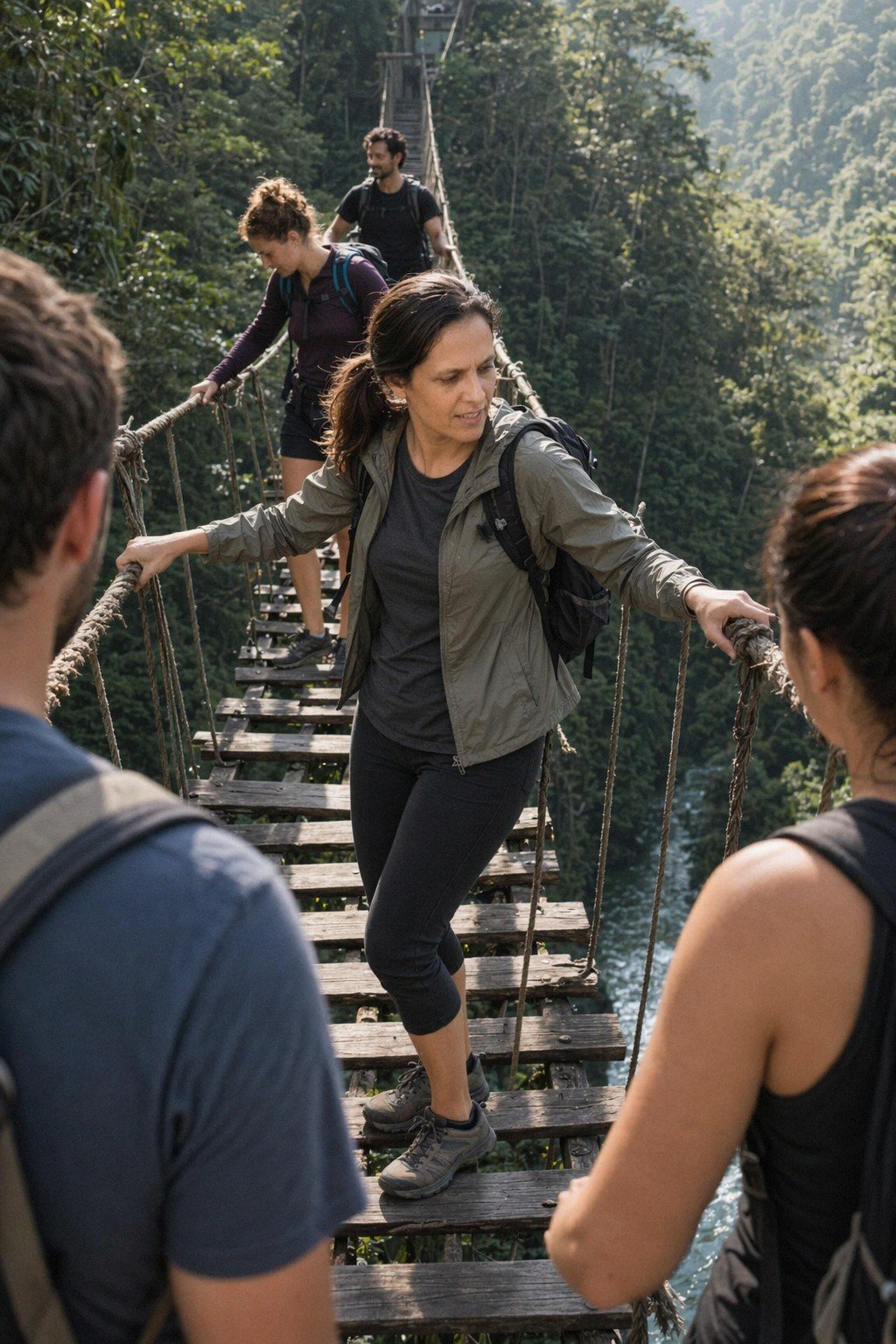Woman at a trail viewpoint, an activity photo that gives men an easy reason to message