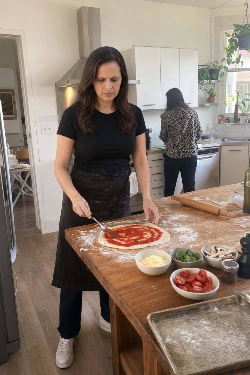 Woman cooking at home in warm light, a candid AI photo without the usual tells