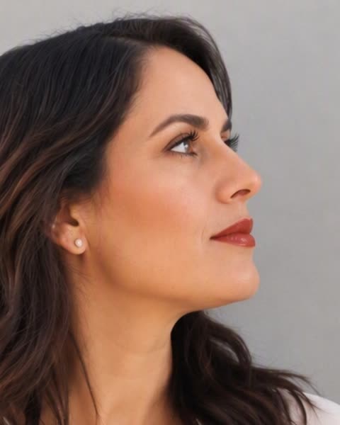 Bold lipstick, lashes, contour, with AI